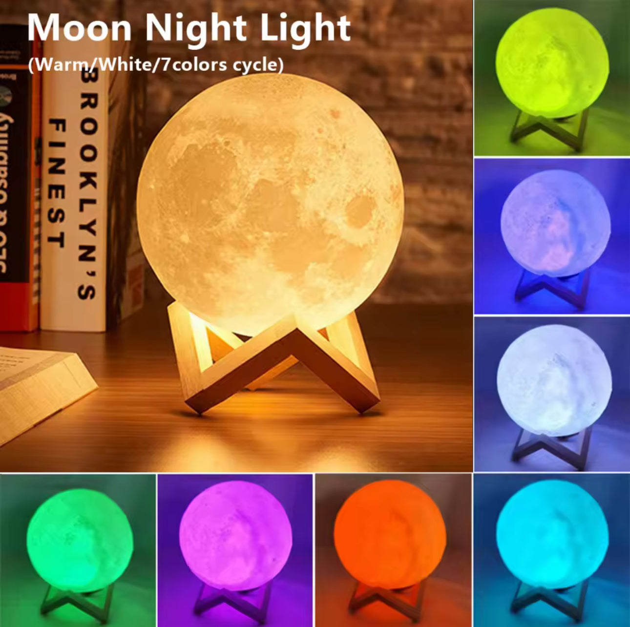 3D Print Rechargeable Moon LED Night Light Creative Touch Switch