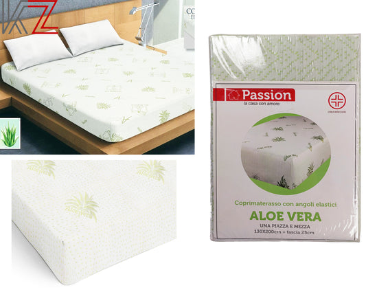 COPRIMATERASSO ALOE VERA CON ANGOLI ELASTICI 1 PIAZZA E MEZZA