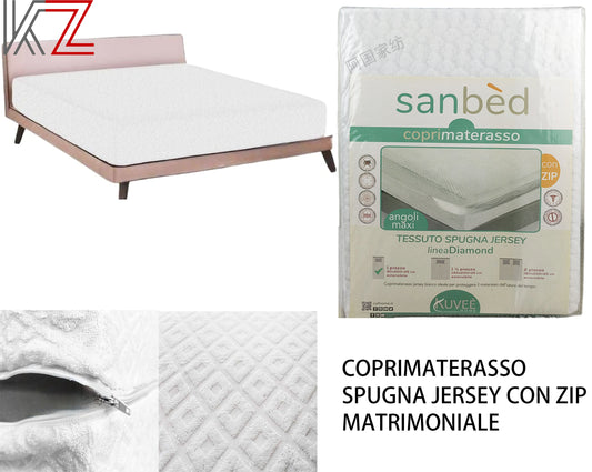 COPRIMATERASSO IN SPUGNA JERSEY CON ZIP MATRIMONIALE