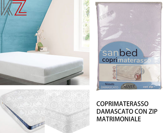 COPRIMATERASSO DAMASCATO CON ZIP MATRIMONIALE