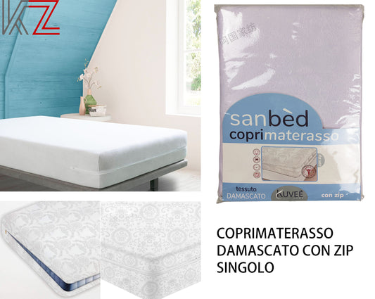 COPRIMATERASSO DAMASCATO CON ZIP SINGOLO